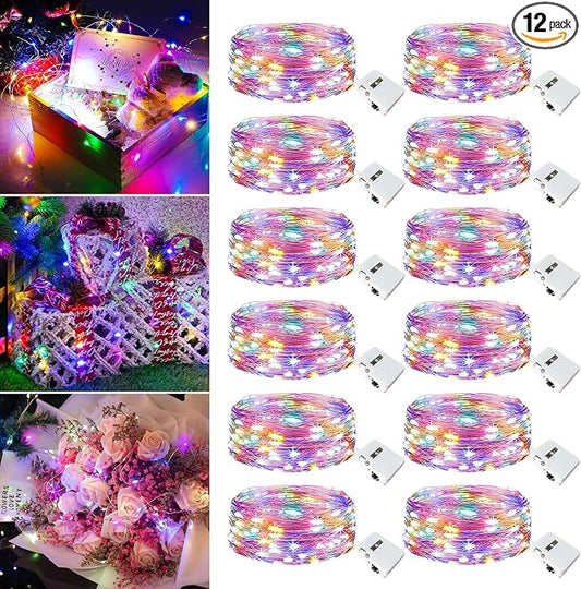 12 Pack Fairy Lights Battery Operated - 7ft 20 Led Twinkle Lights 3 Modes, Multi-Colored Bulk Mini String Lights Waterproof for Mason Jars Vases DIY Party Wedding Decoration Easter