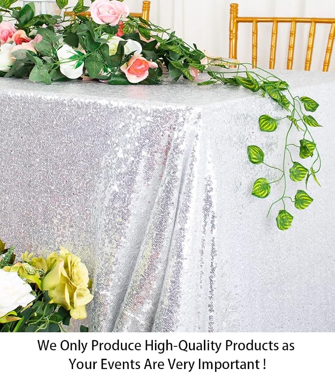 ShiDianYi Select Your Sale~90''x156''Silver Sequin Tablecloth, Wedding Table Cloth, Sparkle Sequin Linens, Glitz, Sequin Cake Tablecloth -M1020 (90''x156'')