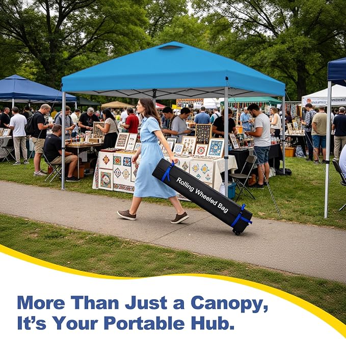 Explore Land 10x10 Pop Up Canopy with One Push Setup Heavy Duty Outdoor Sun Shade Tent for Beach,Camping,Events,Parties(Blue)