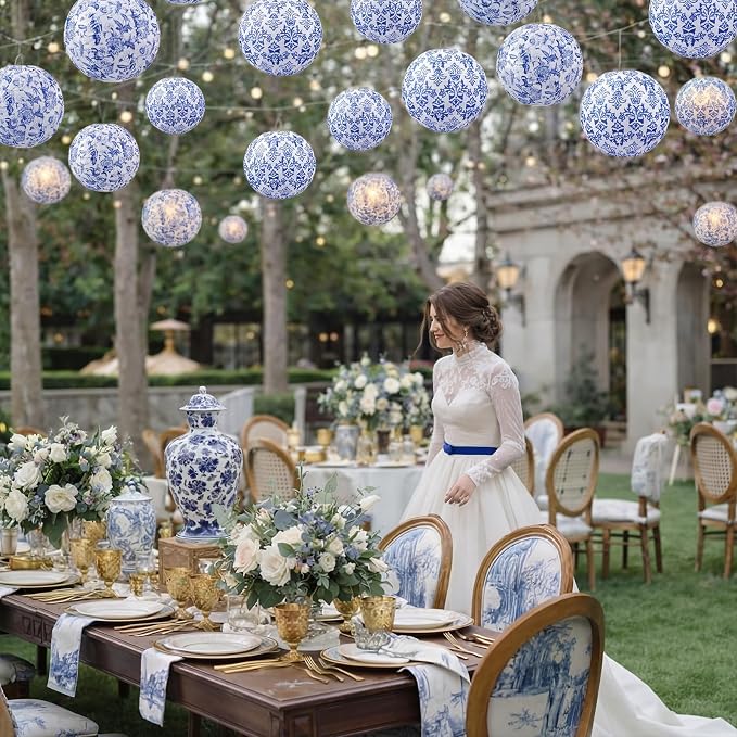 Retisee 12 Pcs 10 Inch Hanging Paper Lanterns Party Decorations Pastel Classroom Decor for Birthday Back to School Party Decoration for Classrooms Wedding Birthday Ceilings(Blue,Porcelain)