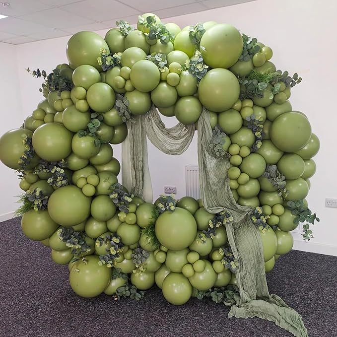 Double Stuffed Sage Green Balloons, Retro Olive Green Balloon Garland Kit Different Sizes 18/12/10/5 Inch Avocado Eucalyptus Green Latex Balloon Arch Kit for Jungle Safari Birthday Party Decorations