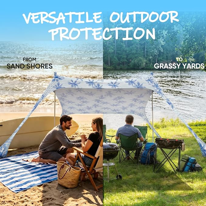 Sekey Aluminum Beach Shade Sun Shelter UPF 50+ - 6.5x6.5 FT Portable Beach Canopy with Windproof Rope & Stability Poles, Easy Setup Outdoor Tent for Camping, Backyard, Fishing, Picnics