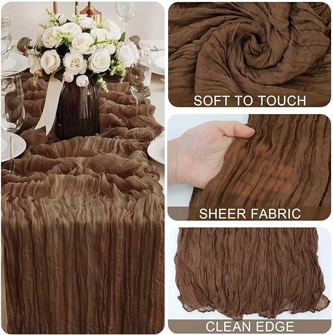 8 Pack Brown Cheesecloth Table Runner 21x120 Inch Gauze Table Runners Reusable Polyester 10ft Boho Rustic Cheese Cloth Table Runner for Wedding Party Baby Shower Birthday