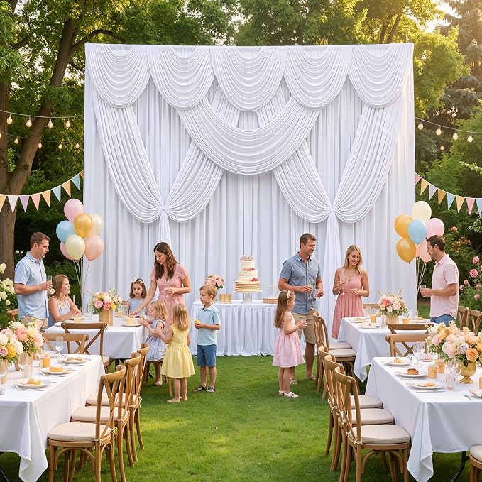 30ftx15ft Wrinkle Free White Backdrop Curtain, 6 Panels 15FT Height White Drapes for Wedding, Silky Polyester Polyester Back Drop Cloth Draping for Birthday Party Photography Background Party