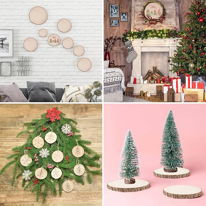 Maputune 4 Pcs 11-12 inches Large Unfinished Wood Slices for Centerpieces, Natural Rustic Wooden Plate for DIY Craft, Round Wood Chips for Table Signage Painting Wedding Party Christmas Decor