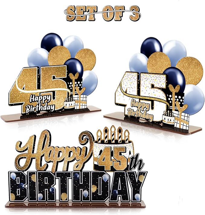LINGTEER Happy 45th Birthday Gold Acrylic Table Topper Centerpieces Set - Cheers to 45 Years Old Birthday 45th Bday Party Gift Decorations.