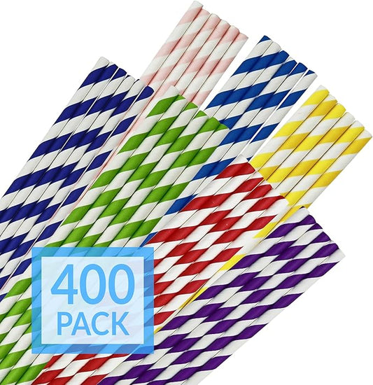 Reli. 400 Pack Paper Straws (Assorted Colors) | Paper Straws for Drinking - Disposable, Biodegradable/Eco-Friendly | Rainbow, Multi-Color | Use for Crafts, Party Decoration, Restaurants