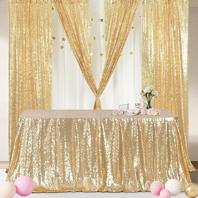 Poise3EHome Light Gold Sequin Tablecloth 50×72 Inch Rectangle Sparkly Fabric Table Cover Overlay for Wedding Birthday Party Christmas Holiday Baby Shower Decoration