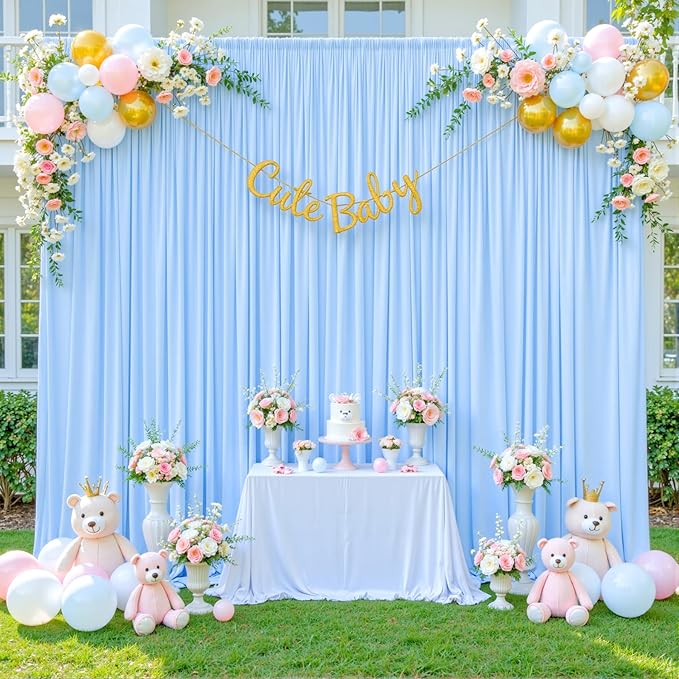 Baby Blue Backdrop Curtain for Baby Shower Parties Wrinkle Free Light Blue Curtains Backdrop Drapes Fabric Decoration for Birthday Party Photography 5ft x 8ft,2 Panels