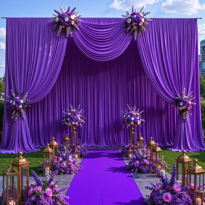 8 Panels Purple Backdrop Curtains for Wedding Party Wrinkle Free Backdrops Curtain Drapes Fabric Decorations Photo Back Drop Cloth for Baby Shower Photography Stage Reception 40ft(W) x 12ft(H)