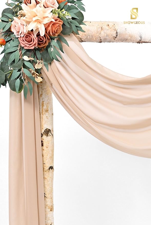 Wedding Arch Draping Fabric,8 Panels 28" x20ft Nude Wedding Arch Drapes for Ceremony Chiffon Fabric Drapes Arbor Drapery Wedding Arch Decorations for Reception Sheer Backdrop Curtains for Party Swag
