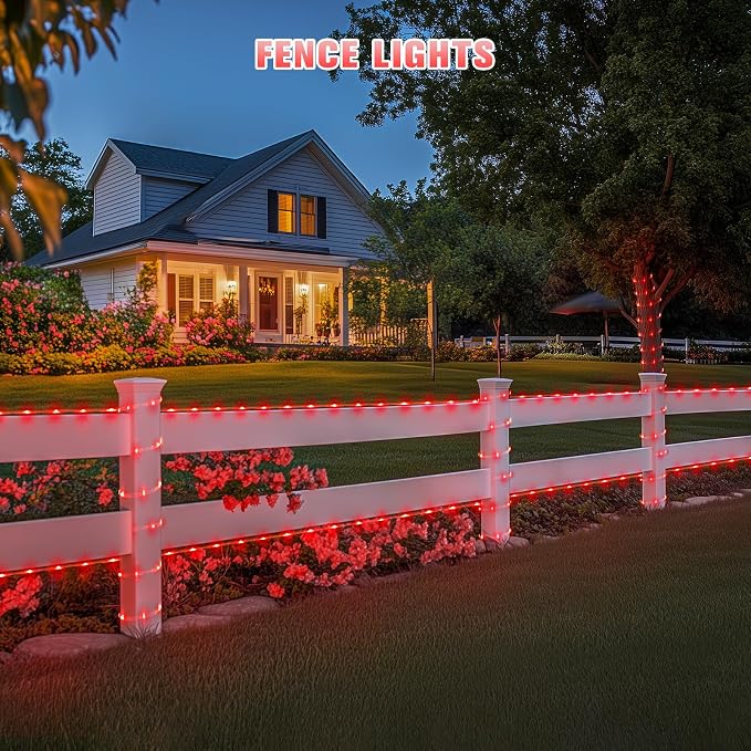 JMEXSUSS 2 * 200 LED Red Solar Rope Lights | 66ft IP 65 Waterproof Solar String Lights Outdoor, 8 Modes Christmas Lights for Camp Trampoline Ladder Slide Tent