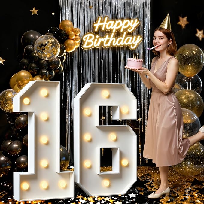 3FT Marquee Numbers 16, Large Light Up Numbers for Sweet 16th Birthday Decorations Big DIY Mosaic Number 16 Birthday Party Backdrop for Anniversary Decor Pre-Cut Foam Board Kit