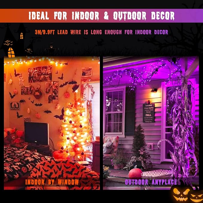 JMEXSUSS 2 Pack Solar String Lights Outdoor Waterproof, Total 66 FT 200 LED Solar Christmas Lights Outdoor, Twinkle Light for Christmas Tree Outside Garden Yard Xmas Decor, Orange to Purple