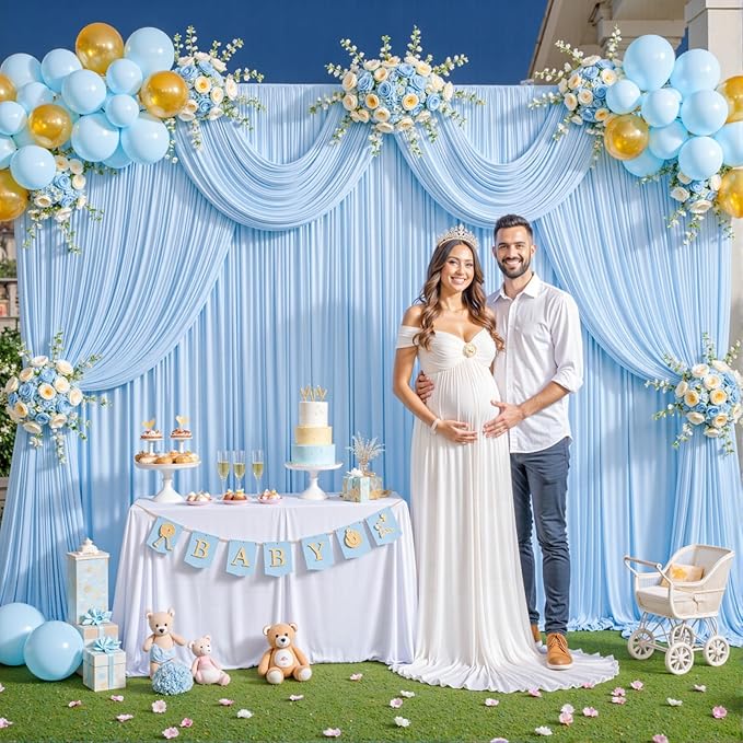 6 Panels Baby Blue Backdrop Curtain for Baby Shower Parties Wrinkle Free Light Blue Curtains Backdrop Drapes Fabric Decoration for Birthday Party Photography 30ft(W) x 10ft(H)
