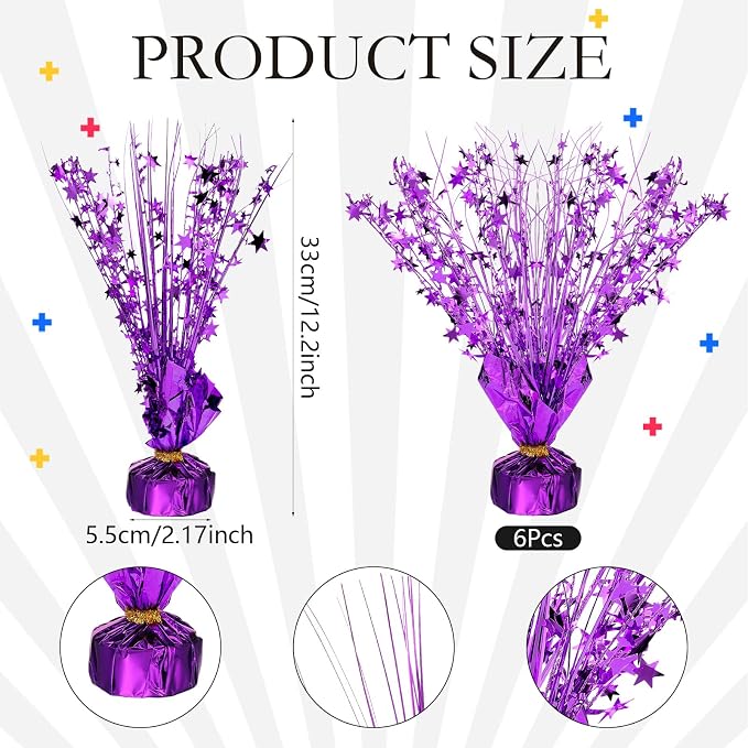 Crowye 6 Pcs Metallic Foil Spray Centerpiece Party Star Decoration Table Decor for Birthday Wedding Bachelorette Summer Party Holiday(Purple,Small Star)