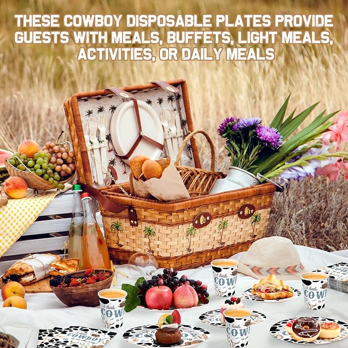 Pickmesh 250 Pcs Cowboy Baby Shower a Little Cowboy Is on the Way Party Decorations Wild Western Theme Disposable Plates Napkins Cups for Baby Shower Party Supplies Serve 50