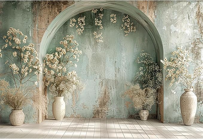 Baocicco 9x6ft Vintage Flower Wall Backdrops for Photography Mint Green Ancient Background Cloth Victoria Floral Bridal Shower Honeymoon Travel Vocation Props Wedding Engagement Party Banner Props