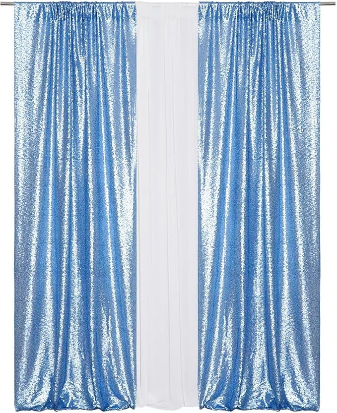 Eternal Beauty Sequin Backdrop Curtains, 2x8 Ft-2 Panels Baby Blue Back Drop for Shimmer Photography Party Wedding Birthday Decor