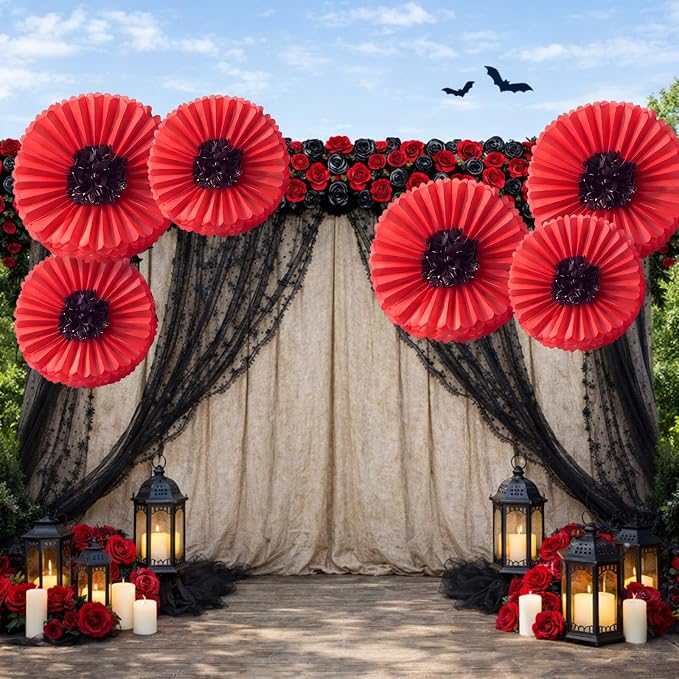 Giegxin 6 Pcs 31.5", 24" Giant Poppy Paper Flowers Wizard Party Decoration Large Red Poppies Veterans Patriotic Tissue Poppy Big Paper Flowers Decorations for Wall Memorial Day Halloween Birthday