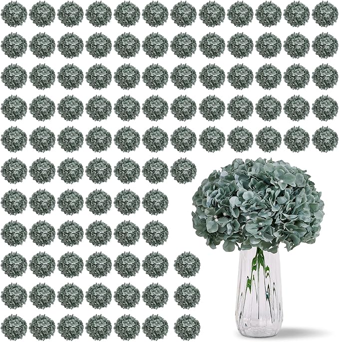 80 PCS Sage Green Hydrangea Artificial Flowers, Dusty Green Silk Full Flowers Heads with Stems for Wedding Centerpieces, Home, Garden, Baby Shower, Party Decoration