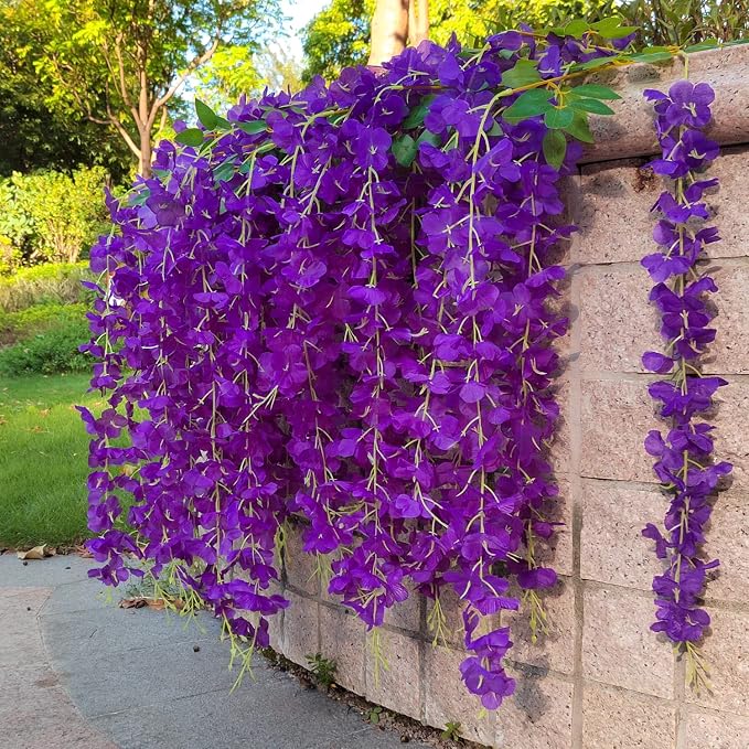 AITISOR 24 Pack Artificial Fake Wisteria Vine Ratta (3.75 Feet) Hanging Garland Silk Flowers String Home Party Wedding Decor (Blue)