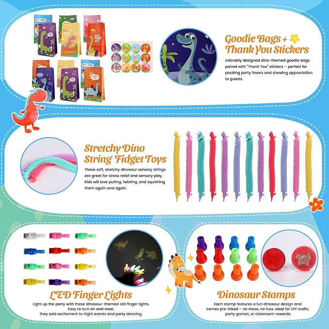 Rotel Dinosaur Party Favors 12 Kids Set,Return Gifts for Dinosaur Birthday Party Supplies,Goodie Bags & Game Prizes for Kids,Dino Themed Parties Decorations Gifts,School Classroom Rewards Toys