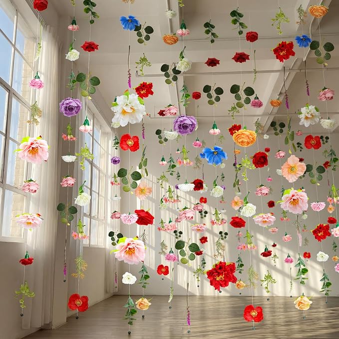 Suncalla 12 Pcs 70.8 ft Wildflower Garland Pre Strung Artificial Hanging Flower Vine Backdrop Decor from Ceiling Floating Silk Floral Garland for Garden Wedding Bridal Shower(Floral,Multicolor)