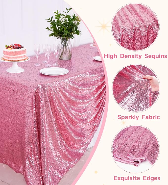 Juya Delight Fuchsia Pink Sequin Tablecloth 60''x102'' Rectangle Table Cloth 60''x102'' Sparkle Glitter Tablecloth for Birthday Party Wedding Valentine's Decoration