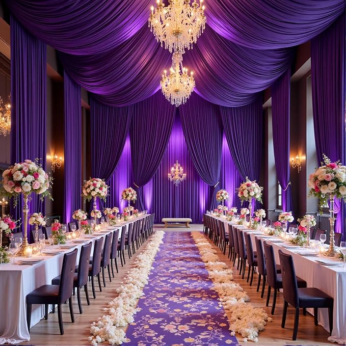 10ftx15ft Purple Backdrop Curtains for Parties, Wrinkle Free Polyester Purple Photo Backdrop Drapes 2 Panels 15 ft Long Back Drop Cloth for Wedding Birthday Photography Background Party