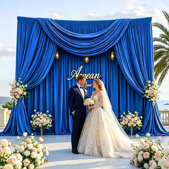Gallety Royal Blue Backdrop Curtain for Wedding, Polyester Photography Backdrop Drapes - 30FT x 10FT Photobooth Backdrop Curtains for Celebration,Birthday,Event,Graduation Party Decorations
