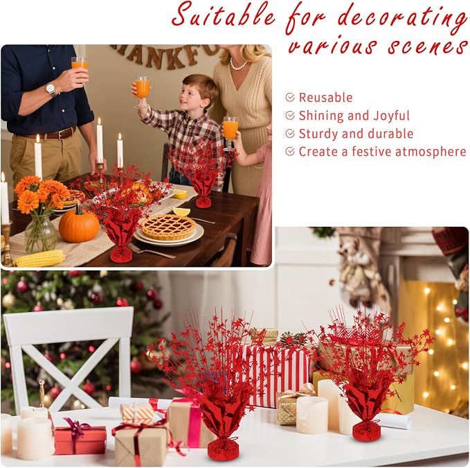 8 Pack Metallic Star Spray Centerpieces for Tables - Bulk 12.4" Foil Fountain Table Decorations for Large Events, Graduation 2026, Wedding Reception (Red)