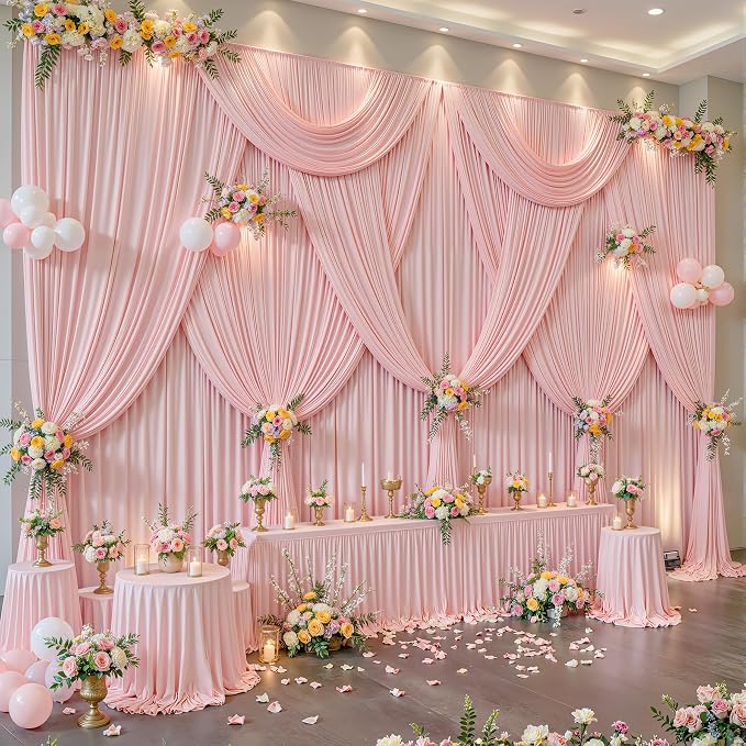 10ftx12ft Wrinkle Free Dusty Rose Backdrop Curtain, 8 Panels 12FT Long Wedding Photo Backdrop Drapes, Silky Polyester Back Drop Cloth for Birthday Photography Background Party Backdrop Draping