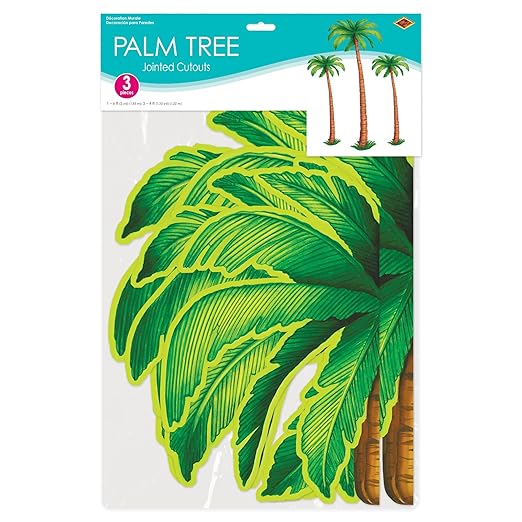 Beistle Jointed Palm Trees - 3 Pack, Cardstock Paper Palm Tree Cutouts, Hanging Wall Decorations for Luau, Tropical Hawaiian Beach Party, Summer Event Décor, Photo Backdrop, Two 4’ & One 6’