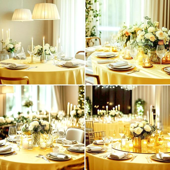 Round Tablecloth 120 Inch 6 Pack Yellow Tablecloths Washable Decorative Linen Polyester Table Clothes Cover for Dining Table Banquets Buffet Parties and Wedding