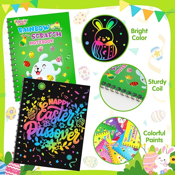 Party Favors for Kids: 24 Pack Easter Rainbow Scratch Art Notebook Classroom School Supplies Bulk for Girls Boys Goodie Bags Stuffers, Return Gifts for Birthday Party Gift Kid Crafts