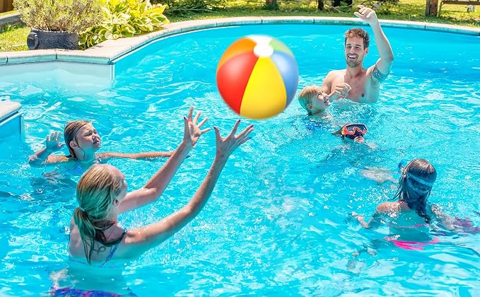 7-Pack Luau Pool Floats Floaties: Inflatable Swim Rings & Beach Balls for Summer, Tropical Luau Party Decorations, Floating Tubes Toys for Kids Adults