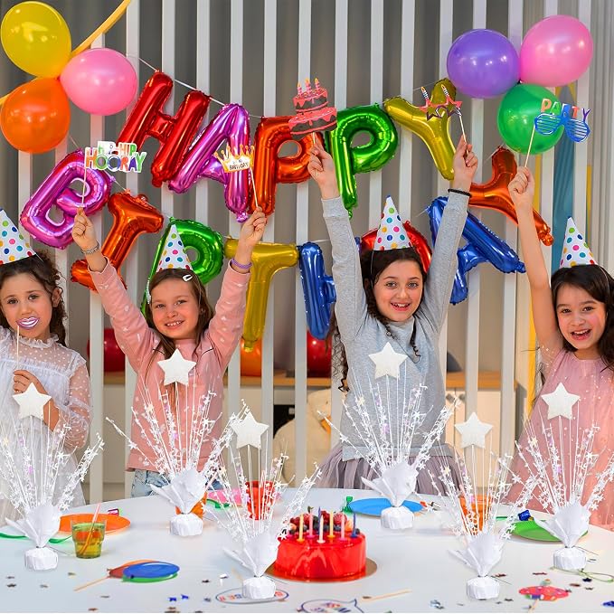 6 Pack Metallic Foil Spray Centerpiece Star Table Decoration Burst Table Centerpieces for Birthday Wedding Anniversary Graduation Holiday Party Supplies Decor (White Star)