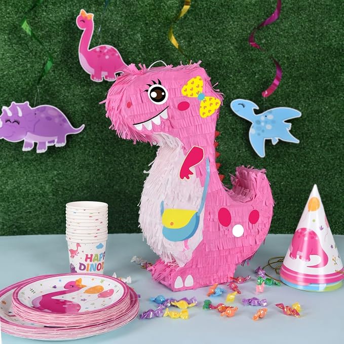 Dinosaur Piñata - Dinosaur Birthday Party Supplies for Girls Kids Dino Themed Party Piñata Bundle Set Perfect Party Game Activity Decoration