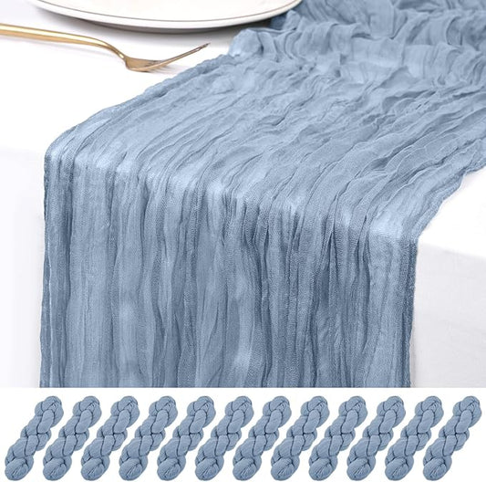 12 Pack Dusty Blue Cheesecloth Table Runner 120 inch Fall Thanksgiving Boho Rustic Gauze Farmhouse 10FT Cheese Cloth Runner for Baby Shower Wedding Party Holiday Home Decor