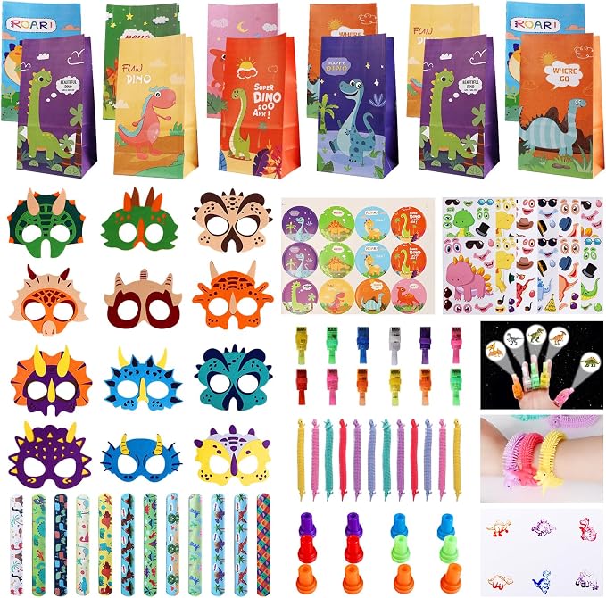 Rotel Dinosaur Party Favors 12 Kids Set,Return Gifts for Dinosaur Birthday Party Supplies,Goodie Bags & Game Prizes for Kids,Dino Themed Parties Decorations Gifts,School Classroom Rewards Toys