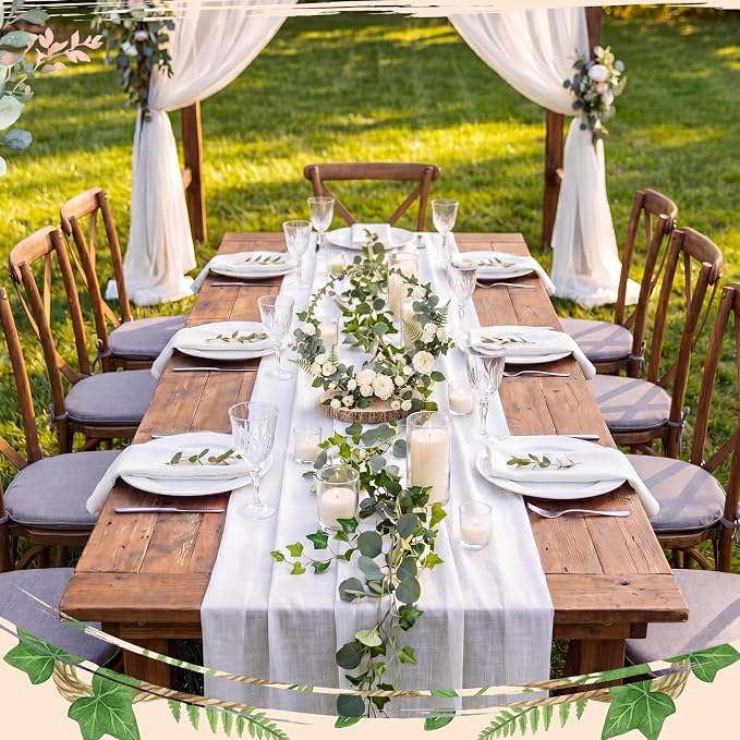 Leinuosen 6 Sets 12" Metal Hoop Table Decor with Stands, 6pcs 9-10" Natural Wood Slices & 33ft Jute Leaf Ribbon for Wedding Bridal Baby Shower Party Center Decoration
