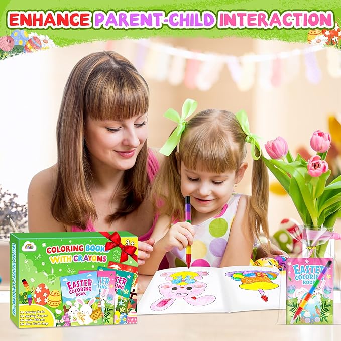 ZMLM 24 Pack Easter Coloring Books for Kids with Crayons,Party Favors for Kids 4-8, Goodie Bags Stuffers for Toddlers, Classroom Prizes Birthday Return Gifts (Easter)
