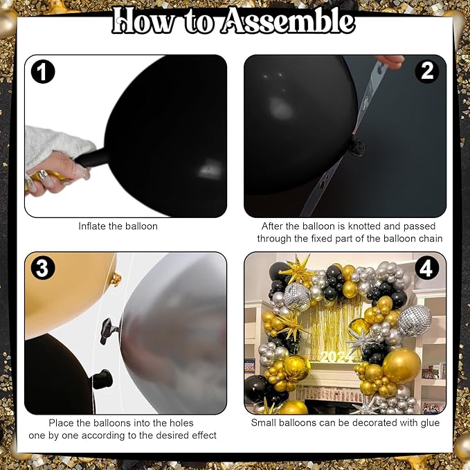 2026 Graduation Balloon Garland Arch Kit, Black Gold Silver Balloon Arch Class of 2026 Graduation Decorations Disco Star Balloons for Grad Celebrations Birthday Party Decorations