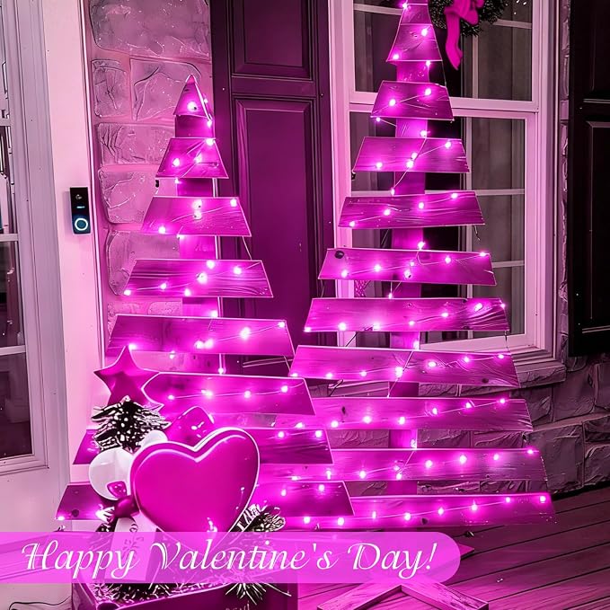 YEGUO 4 Pack Pink Solar Fairy Lights, Each 33ft 100 LED Christmas Lights Outdoor Waterproof, 8 Modes Sliver Wire Solar String Lights