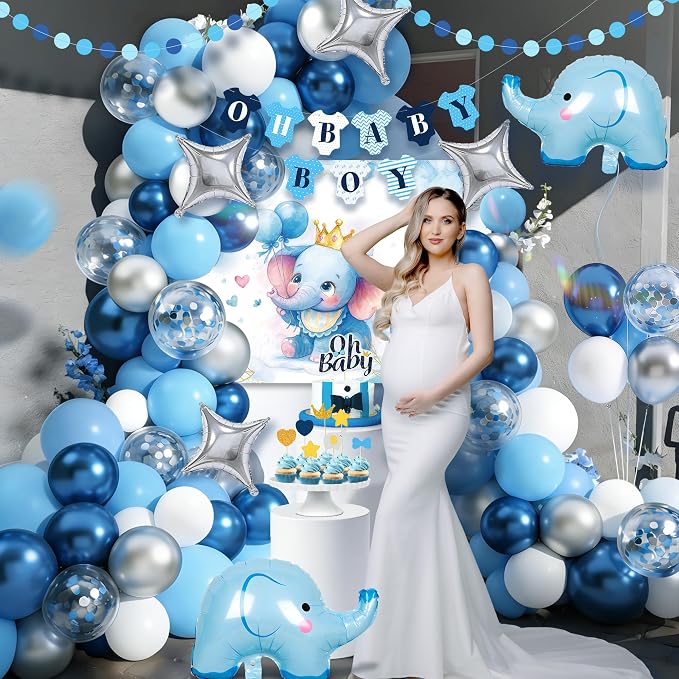 149 pcs Baby Shower Decorations for Boy, 4 Pcs Balloon Boxes,Elephant Foil Balloons, Blue Elephant Theme Baby Shower Decorations Gender Reveal Party Supplies