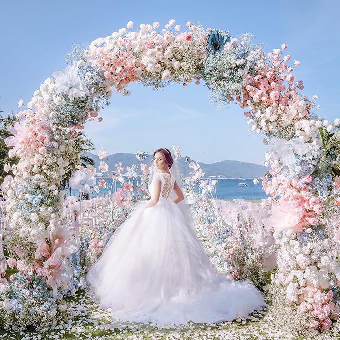 Putros Round Backdrop Stand 9.2ft, Circle Balloon Arch Frame, Metal Round Arch, White Circle Backdrop Stand for Wedding, Birthday Party, Anniversary, Bridal Ceremony, Graduation Decoration