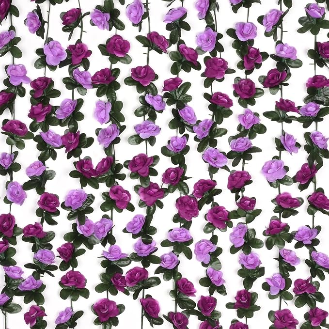 BLEUM CADE 2Pcs 16.4Ft Flower Garland Artificial Rose Vines for Bedroom, Cute Fake Hanging Flower Vines Floral Garland Decorations for Wedding Party Wall Room Decor Aesthetic