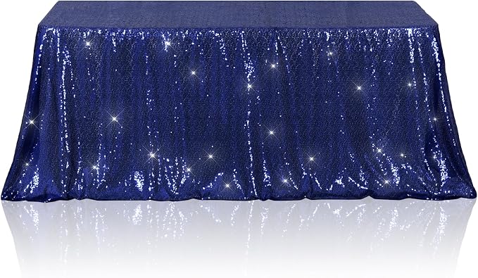 Poise3EHome Navy Blue Sequin Tablecloth 60×120 Inch Rectangle Sparkly Fabric Table Cover Overlay for Birthday Wedding Party Christmas Holiday Baby Shower Decoration