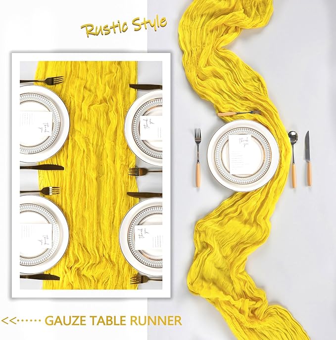 12 Pack Lemon Yellow Cheesecloth Table Runner 10Ft Spring Gauze Cheese Cloth Table Runner 35x120 Inch Boho Sheer Rustic Fabric for Party Decor Baby Shower Wedding Decorations